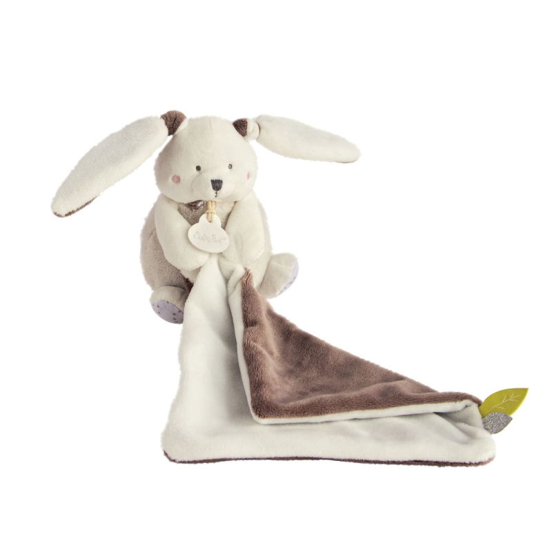  - les layettes - mouchoir lapin blanc marron 30 cm 